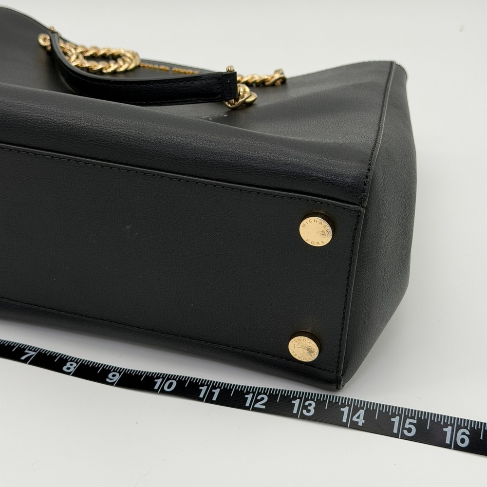 Michael Kors Ellis Large Black Leather Gold Chain Shoulder Tote‎ Bag Purse - Picture 11 of 13